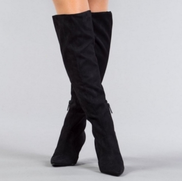 Kendall & Kylie Zanna Black Suede Sexy Over The Knee High Heels Boots Size 9M - Picture 4 of 16